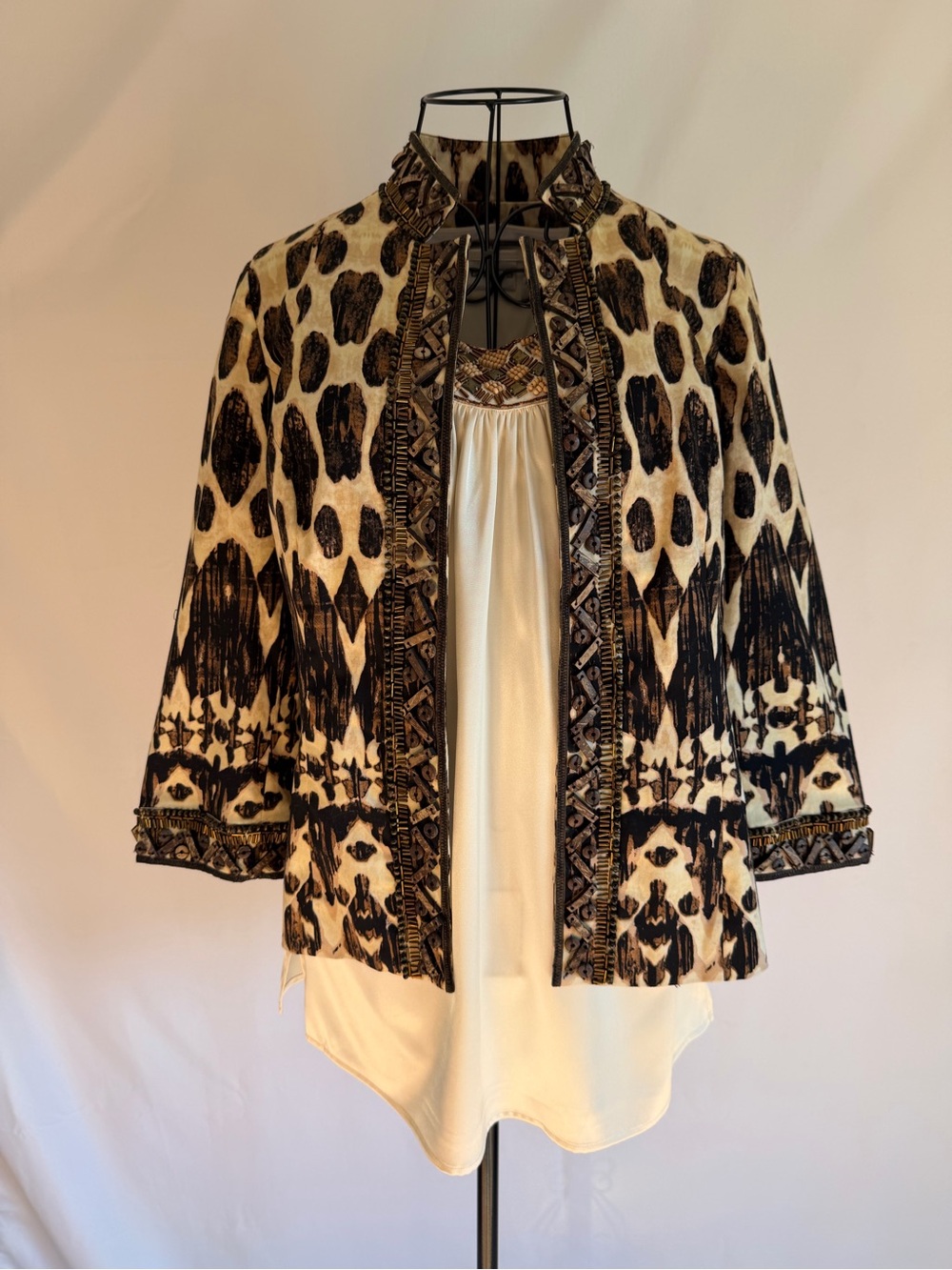Bundle: Chico's Cream and Black Animal Print Open-Front Cardigan